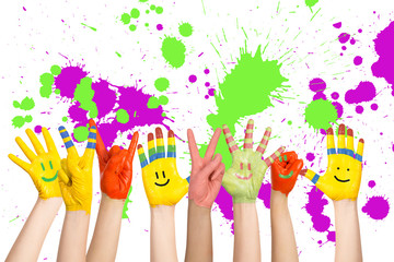 Fototapete - painted children's hands