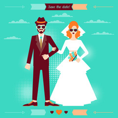 Wall Mural - wedding invitation card template in retro style.