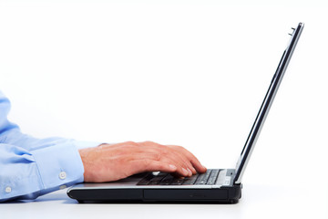 Aufkleber - Hands with laptop computer.