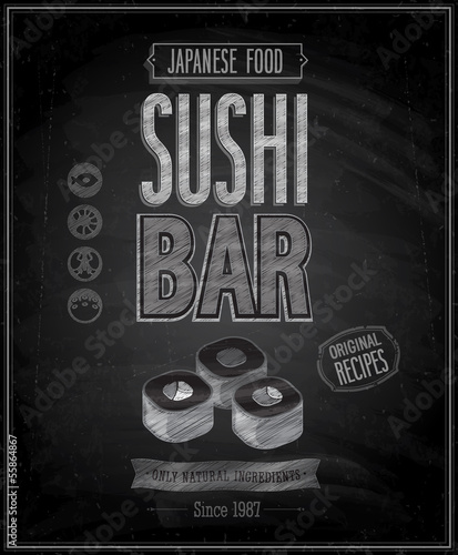 Tapeta ścienna Vintage sushi bar plakat - tablica. 