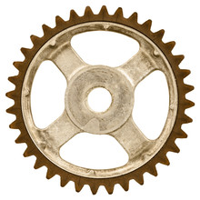 Retro Styled Image Of An Old Gear Wheel Isolated On White