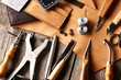 Leinwandbild Motiv Leather crafting tools