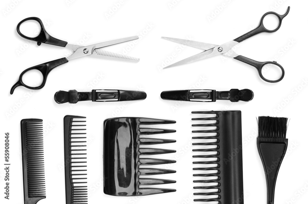 Professional hairdresser tools isolated on white