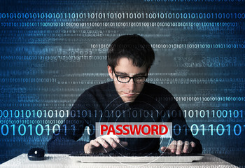 Aufkleber - Young geek hacker stealing password