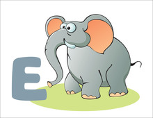 Cartoon Elephant  And Letter E