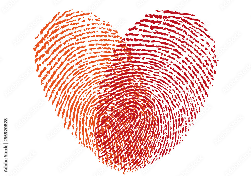 red fingerprint heart, vector - obrazy, fototapety, plakaty 