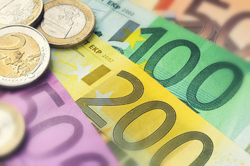 Euro banknotes and coins