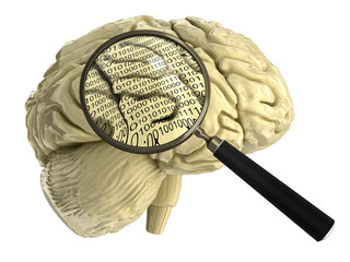 human brain with Magnifying Glass