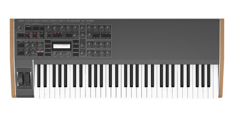 Wall Mural - top view of black synthesizer isolated on white background