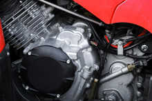 Sport Motorcycle Engine Under Red Cover