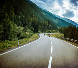 Wall Mural - Group of bikers on mountainous road