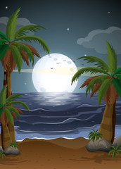 Wall Mural - A beach with palm trees and a parola