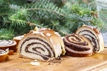 Canvas Print - Poppy seed cake in christmas setting. Selective focus