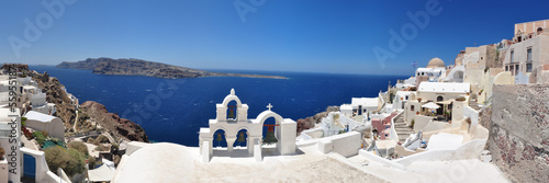 Board z aluminiowym obramowaniem Panoramafoto santorini, oia