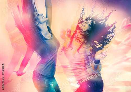 Fototapeta na wymiar arty picture of dancing girls / disco disco 07