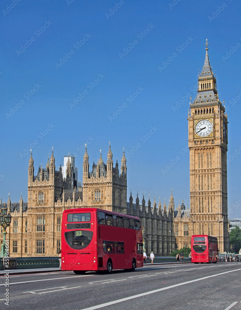 Big Ben and Westminster Bridge - obrazy, fototapety, plakaty 