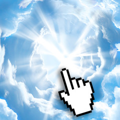 Digital icon hand click on empty light sky