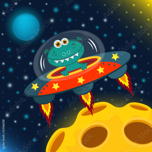Tapeta ścienna UFO obcy, latający spodek - ilustracji wektorowych