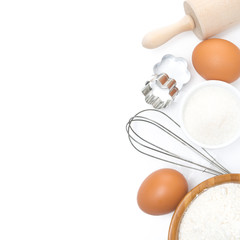 Wall Mural - ingredients for baking, top view, isolated on white