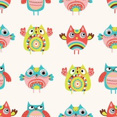 Poster - Owls seamless pattern