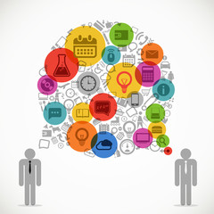 Aufkleber - Two talking businessmen with abstract speech cloud of different
