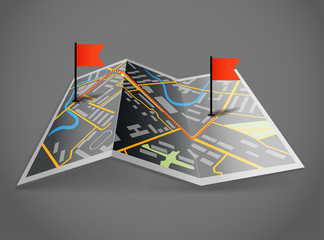 Poster - Folded abstract dark city map