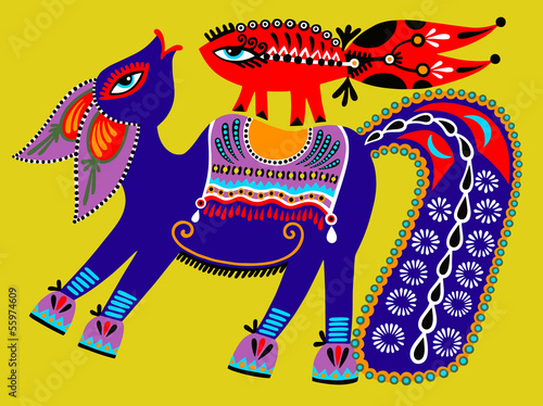 Fotografija ukrainian tribal ethnic painting, unusual horse, folk illustrati