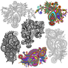 Sticker - original hand draw line art ornate flower design. ukrainian trad