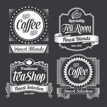 Chalkboard Coffee And Tea Signs On A Black Background