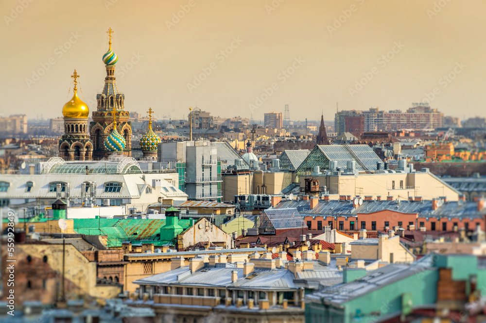 Saint Petersburg Skyline and Church of the Savior on Blood Dome - obrazy, fototapety, plakaty 