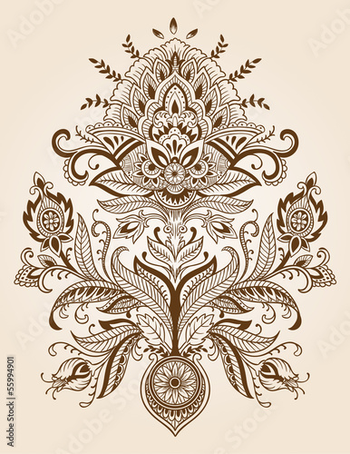 Tapeta ścienna Henna paisley koronki kwiat wektor