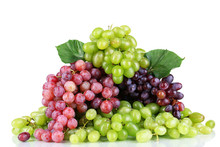 Ripe Green And Purple Grapes Isolated On White