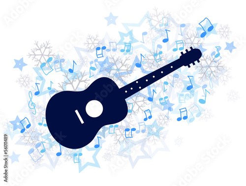 Plakat na papierze fotorealistycznym Gitara akustyczna i muzyka zimowa ilustracja