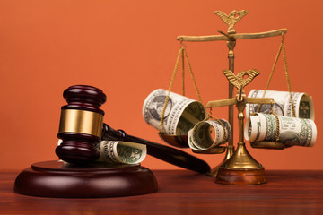 Wall Mural - gavel, money , and scales of justice