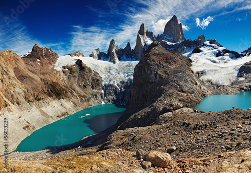 Board z aluminiowym obramowaniem Laguny trzech i brudnej laguny, patagonia, argentyna