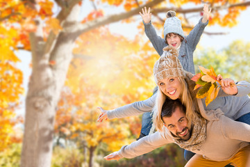 Wall Mural - happy family in autumn