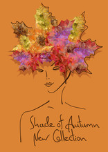 Autumn Background With Outline Portrait Of Girl