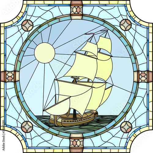 Naklejka na meble Illustration of sailing ships of the 17th century.