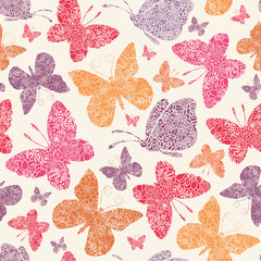 Vector floral butterflies seamless pattern background with hand