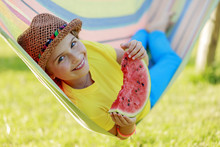 Summer Joy - Lovely Girl Eating Fresh Watermelon