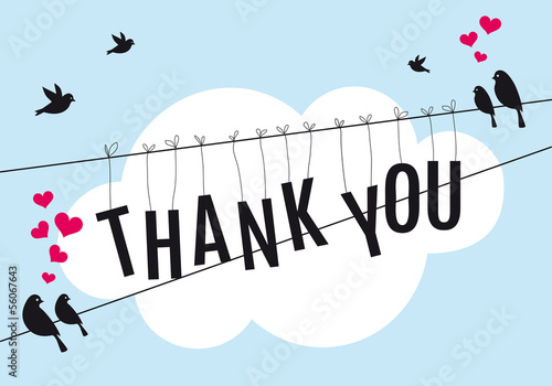 Fototapeta dla dzieci thank you with birds in the sky, vector