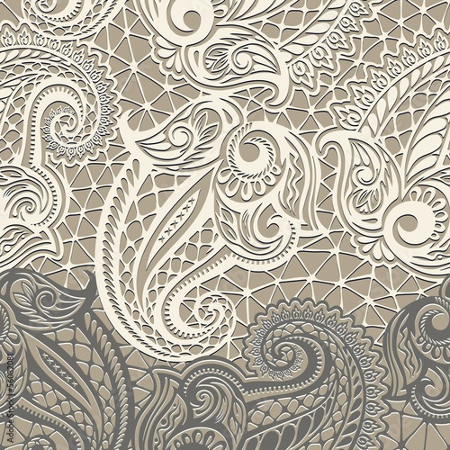Plakat na papierze fotorealistycznym Paisley bez szwu wzór koronki