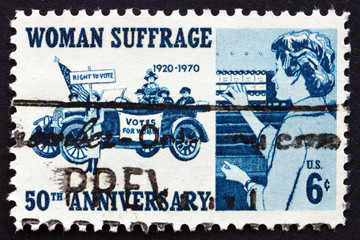 Wall Mural - Postage stamp USA 1970 Suffragettes, 1920 and Voter, 1970