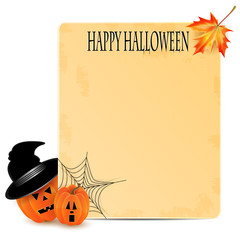 halloween background.two orange pumpkins and old sheet of paper