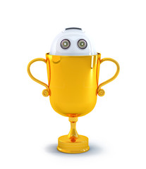 robot inside the trophy. technology concept