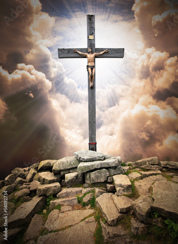 Fotoboard na płycie Jezus Chrystus na krzyżu.