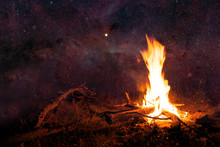 Night Sky And Camp Fire- Elements Of This Image Are Furnished By NASA