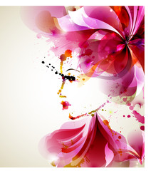 Fotomurales - Beautiful fashion women with abstract hair and design elements