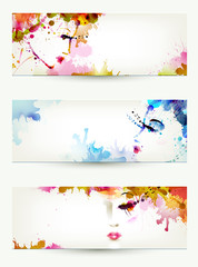 Fotomurales - Beautiful abstract women faces on three headers