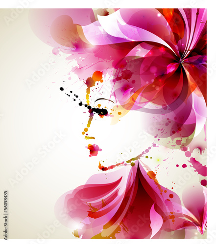 Plakat na zamówienie Beautiful fashion women with abstract hair and design elements